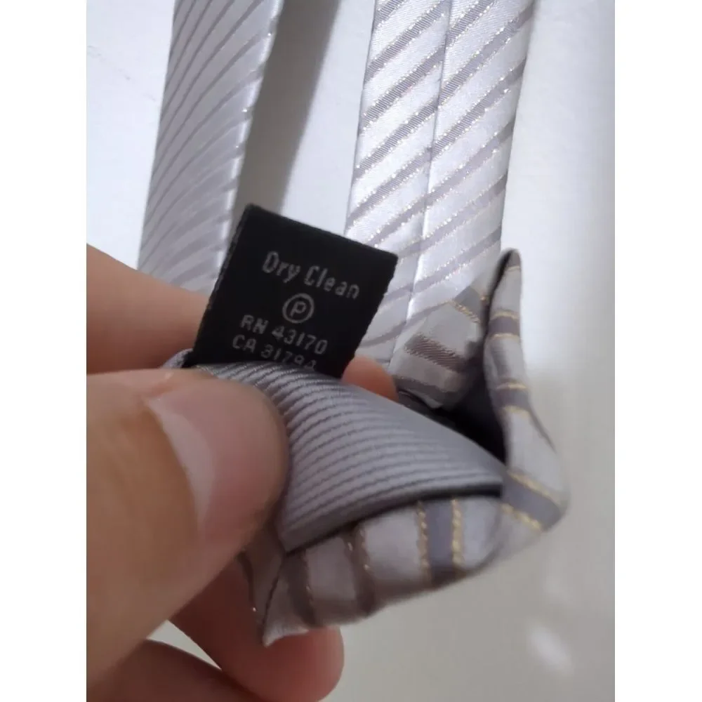Countess Mara Mens‎ Silver Grey Gold Striped Silk Blend Hand Made Necktie